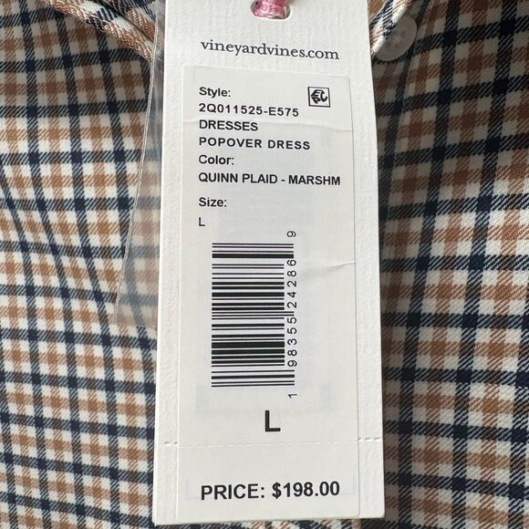 NWT Vineyard Vines Plaid Long Sleeve Popover Dress Quinn Plain - Marshm - Large - Picture 3 of 9